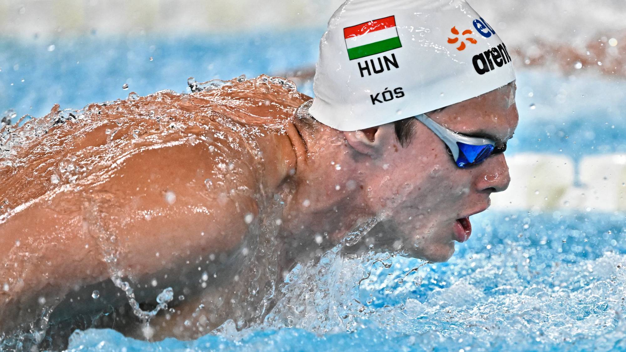 Hungary's Hubert Kos competes in the final of the men's 200m individual medley swimming event during the LEN European Aquatics Championships at the Olympic Aquatic Centre in Saint-Denis, northern suburbs of Paris, on August 16, 2026.