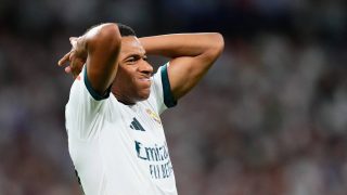 Kylian Mbappe centre-forward of Real Madrid and France lament a failed occasion during the LaLiga EA Sports 2026/27 match between Real Madrid and Real Sociedad at Estadio Santiago Bernabeu on August 26, 2026 in Madrid, Spain. (Photo by Jose Breton/Pics Action/NurPhoto)
