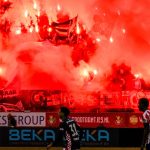 Fireworks during the Dutch Eredivisie match between Sparta and PSV at Het Kasteel on April 11, 2026, in Rotterdam, the Netherlands. (Photo by Peter Lous/EYE4IMAGES/NurPhoto via Getty Images)