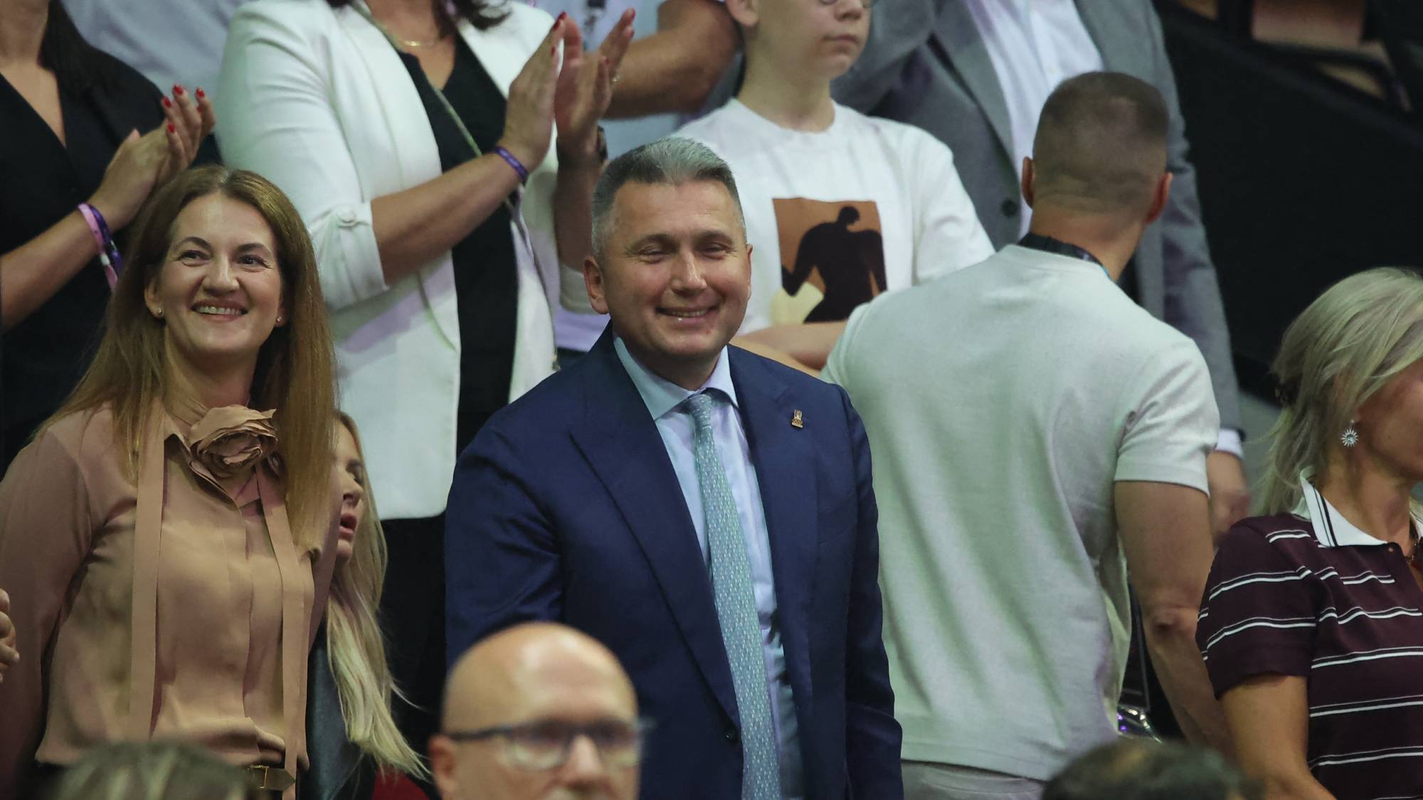 Radoslaw Piesiewicz attends the EuroBasket 2025 game between Slovenia and Poland in Katowice, Poland, on August 28, 2025. (Photo by Mateusz Birecki/NurPhoto)