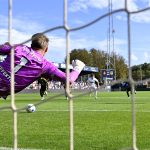 VELSEN-ZUID - Telstar goalkeeper Ronald Koeman with the equalizing penalty during the Dutch Eredivisie match between Telstar and Cambuur at the BUKO Stadium on September 6, 2026 in Velsen, the Netherlands. OLAF KRAAK / ANP (Photo by ANP via Getty Images)