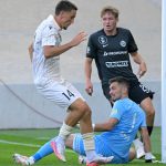 Szép Márton (b2), az ETO játékosa gólt szerez az OTP Bank Liga 8. fordulójának az MTK - ETO FC Győr mérkőzésén a Új Hidegkuti Nándor Stadionban 2026. szeptember 20-án.