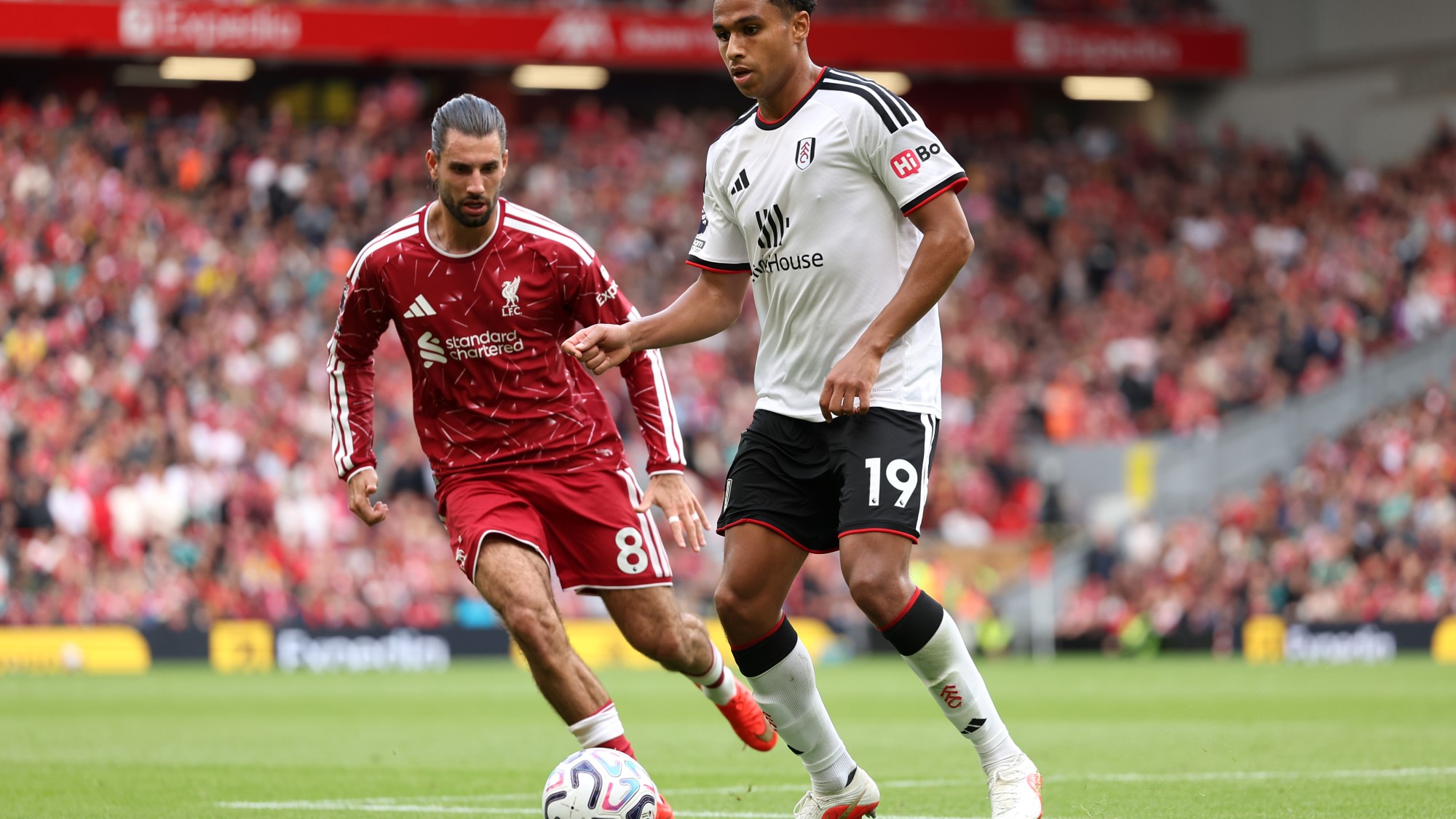 Szoboszlai Dominik a Liverpool és a Fulham bajnokiján az Anfielden.