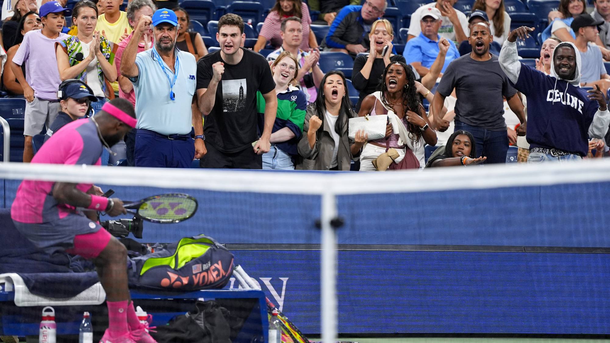 NEW YORK, NEW YORK - AUGUST 31: Fans celebrate Frances Tiafoe against Martin Damm during a Men's Singles match on Day Two of the 2026 US Open at USTA Billie Jean King National Tennis Center on Monday, August 31, 2026 in Flushing, NY. (Photo by Manuela Davies/USTA via Getty Images)