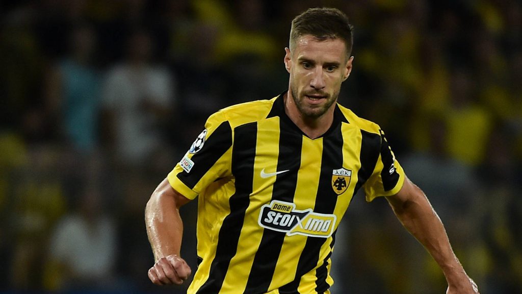 ATHENS, GREECE - SEPTEMBER 8: Barnabás Varga of AEK Athens during the UEFA Champions League 2026/27 League Phase MD1 match between AEK Athens and LASK at on September 8, 2026 in Athens, Greece. (Photo by Milos Bicanski/Getty Images)