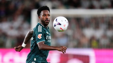 Vinicius Junior left winger of Real Madrid and Brazil in action during the LaLiga EA Sports 2026/27 match between Elche CF and Real Madrid at Estadio Manuel Martinez Valero on September 15, 2026 in Elche, Spain. (Photo by Jose Breton/Pics Action/NurPhoto)