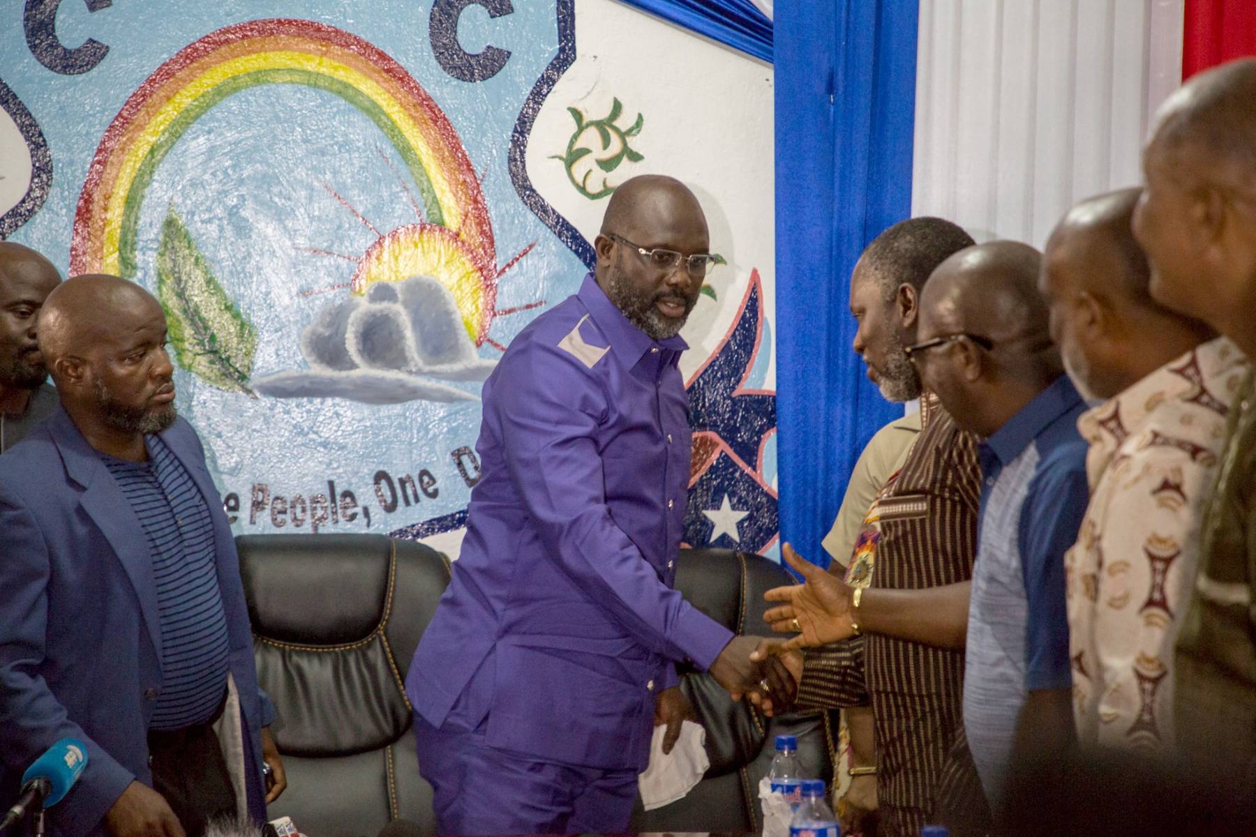 MONROVIA, LIBERIA - DECEMBER 30 : George Weah, President of Liberia addresses journalists during a press conference at Coalition for Democratic Change (CDC) Party's headquarters in Monrovia, Liberia, 30 December 2017. The National Elections Commission (NEC) has declare George Weah as the winner of the run-off presidential elections, succeeding incumbant President Ellen Johnson Sirleaf. Chongyoon Nah / Anadolu Agency 