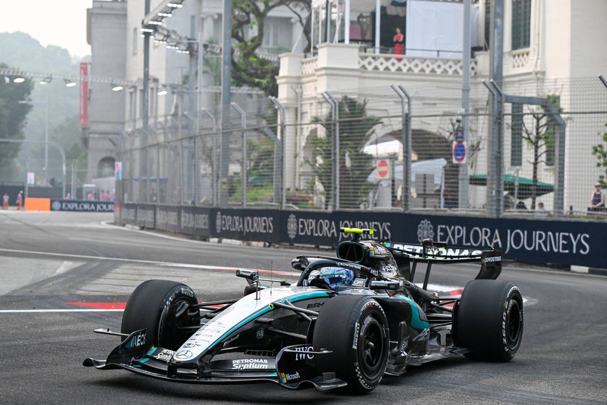 Andrea Kimi Antonelli of Italy drives the number 12 Mercedes-AMG PETRONAS F1 Team W17 Mercedes during Friday free practice at the Singapore Grand Prix at the Marina Bay Street Circuit in Singapore on October 9, 2026. (Photo by Alessio Morgese/NurPhoto)