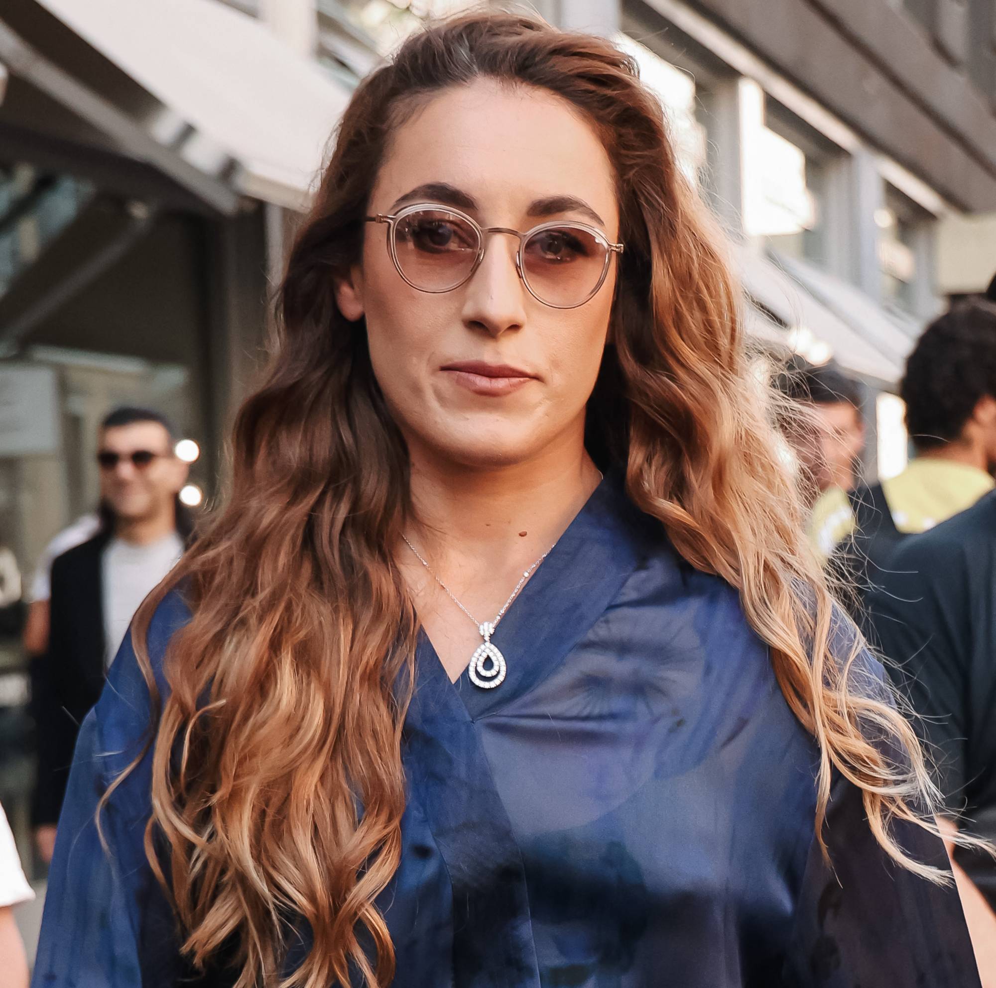 Sofia Goggia, an Italian Alpine skier, arrives at the Giorgio Armani Fashion Show during the Milan Fashion Week Men's Collection Fall/Winter 2026/2027 in Milan, Italy, on June 22, 2026. (Photo by Alessandro Bremec/NurPhoto)