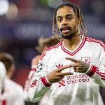 Liverpool's French midfielder #29 Bradley Barcola celebrates scoring the 0-2 goal with his teammates during the UEFA Champions League football match between LASK and Liverpool FC in Linz, Austria on October 14, 2026.