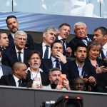 Paris Saint-Germain és Arsenal Bajnokok Ligája döntő a Puskás Arénában 2026. május 29-én. Magyar Péter és Csányi Sándor a lelátón.