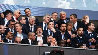 Paris Saint-Germain és Arsenal Bajnokok Ligája döntő a Puskás Arénában 2026. május 29-én. Magyar Péter és Csányi Sándor a lelátón.