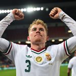 Csinger Márk a Nemzetek Ligája B divíziójának negyedik fordulójában játszott Ukrajna - Magyarország mérkõzésén a nagyszombati Anton Malatinsky Stadionban.