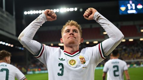 Csinger Márk a Nemzetek Ligája B divíziójának negyedik fordulójában játszott Ukrajna - Magyarország mérkõzésén a nagyszombati Anton Malatinsky Stadionban.