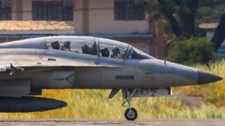 FLORIDABLANCA, PAMPANGA, PHILIPPINES - APRIL 8: A Philippine Air Force FA-50 PH fighter jet prepares for takeoff during a special exercise with the US Air Force at Basa Air Base in Floridablanca, Pampanga, Philippines on April 8, 2026. (Photo by Daniel Ceng/Anadolu via Getty Images)