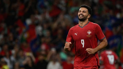 Portugal's forward #09 Goncalo Ramos celebrates scoring his team's second goal during the UEFA Nations League Group 4 football match between Portugal and Norway at Dragao stadium in Porto on October 3, 2026
