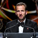 LONDON, ENGLAND - OCTOBER 26: Harry Kane of FC Bayern Munich and England speaks to the media on stage after winning the Men's Ballon d'Or award during the 70th Ballon D'Or Ceremony at Palladium Theatre on October 26, 2026 in London, England. (Photo by Jeff Spicer - UEFA/UEFA via Getty Images)