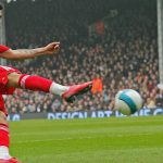 Liverpool's English midfielder Jermaine Pennant tries a shot at goal during their Premiership match against Fulham at home to Fulham at Craven Cottage football stadium on April 19, 2008. AFP PHOTO/CARL DE SOUZA Mobile and website use of domestic English football pictures are subject to obtaining a Photographic End User Licence from Football DataCo Ltd Tel : +44 (0) 207 864 9121 or e-mail accreditations@football-dataco.com - applies to Premier and Football League