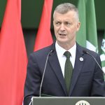 Kubatov Gábor, a Ferencvárosi Torna Club elnöke beszédet mond a klub alapításának 125. évfordulója alkalmából.