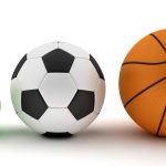 American football, volleyball, handball, soccer ball, basketball, golf ball and tennis ball. 3d render.