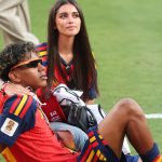 EAST RUTHERFORD, NEW JERSEY - JULY 19: Lamine Yamal #19 of Spain celebrates with his girlfriend Ines Garcia after the team's victory following the FIFA World Cup 2026 Final match between Spain and Argentina at New York New Jersey Stadium on July 19, 2026 in East Rutherford, New Jersey. Lars Baron/Getty Images/AFP