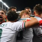 A magyar válogatott gólöröme a labdarúgó Nemzetek Ligája B divíziójának negyedik fordulójában játszott Ukrajna - Magyarország mérkőzésén.