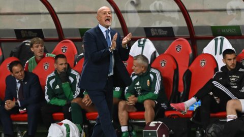 Marco Rossi szövetségi kapitány a labdarúgó Nemzetek Ligája B divíziójának negyedik fordulójában játszott Ukrajna - Magyarország mérkőzésén a nagyszombati Anton Malatinsky Stadionban 2026. október 5-én.