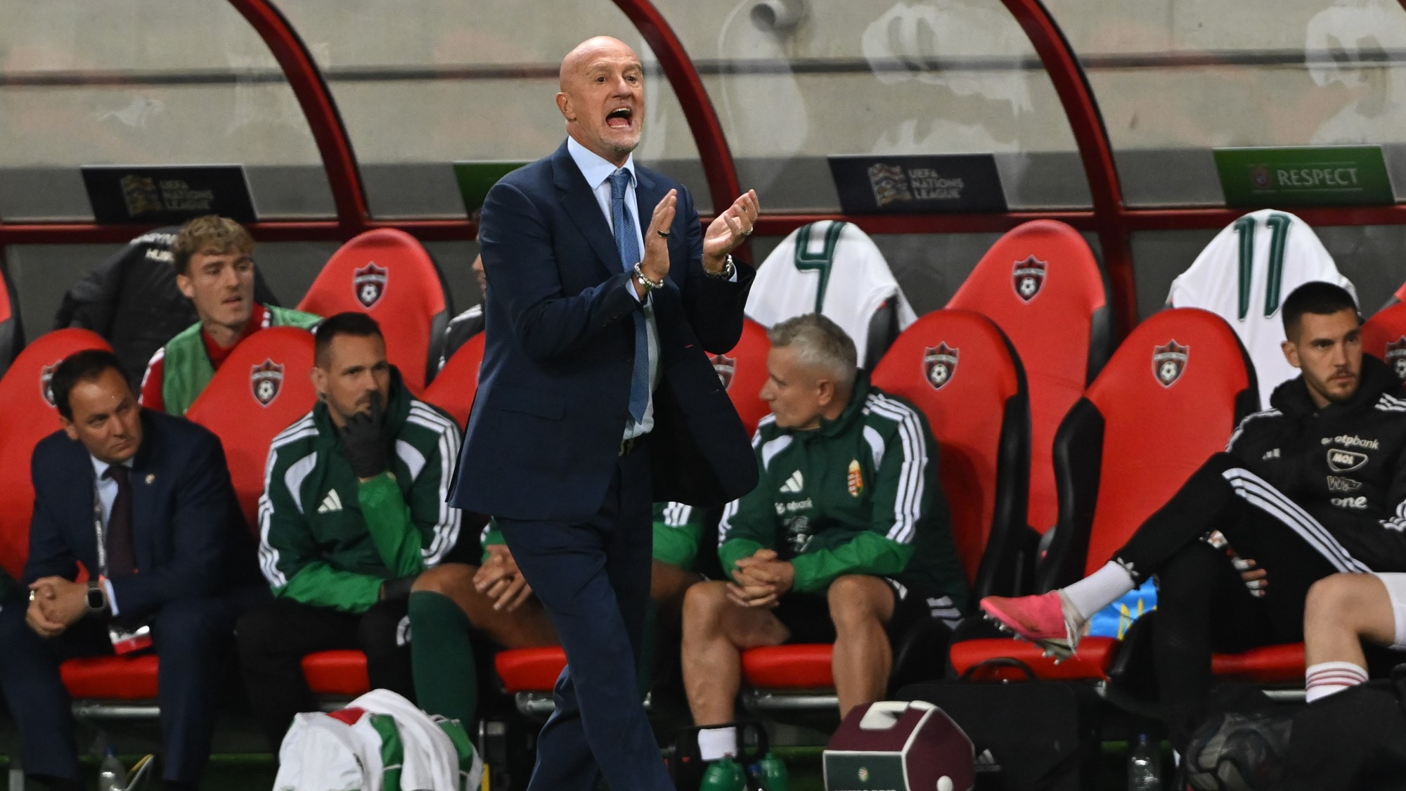 Marco Rossi szövetségi kapitány a labdarúgó Nemzetek Ligája B divíziójának negyedik fordulójában játszott Ukrajna - Magyarország mérkőzésén a nagyszombati Anton Malatinsky Stadionban 2026. október 5-én.