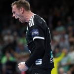 BERLIN, GERMANY - OCTOBER 08: Mathias Gidsel of Füchse Berlin celebrate during the EHF Handball Champions League 2026/27 match between Füchse Berlin and FC Porto at Max-Schmeling-Halle on October 08, 2026 in Berlin, Germany. (Photo by Maja Hitij/Getty Images)