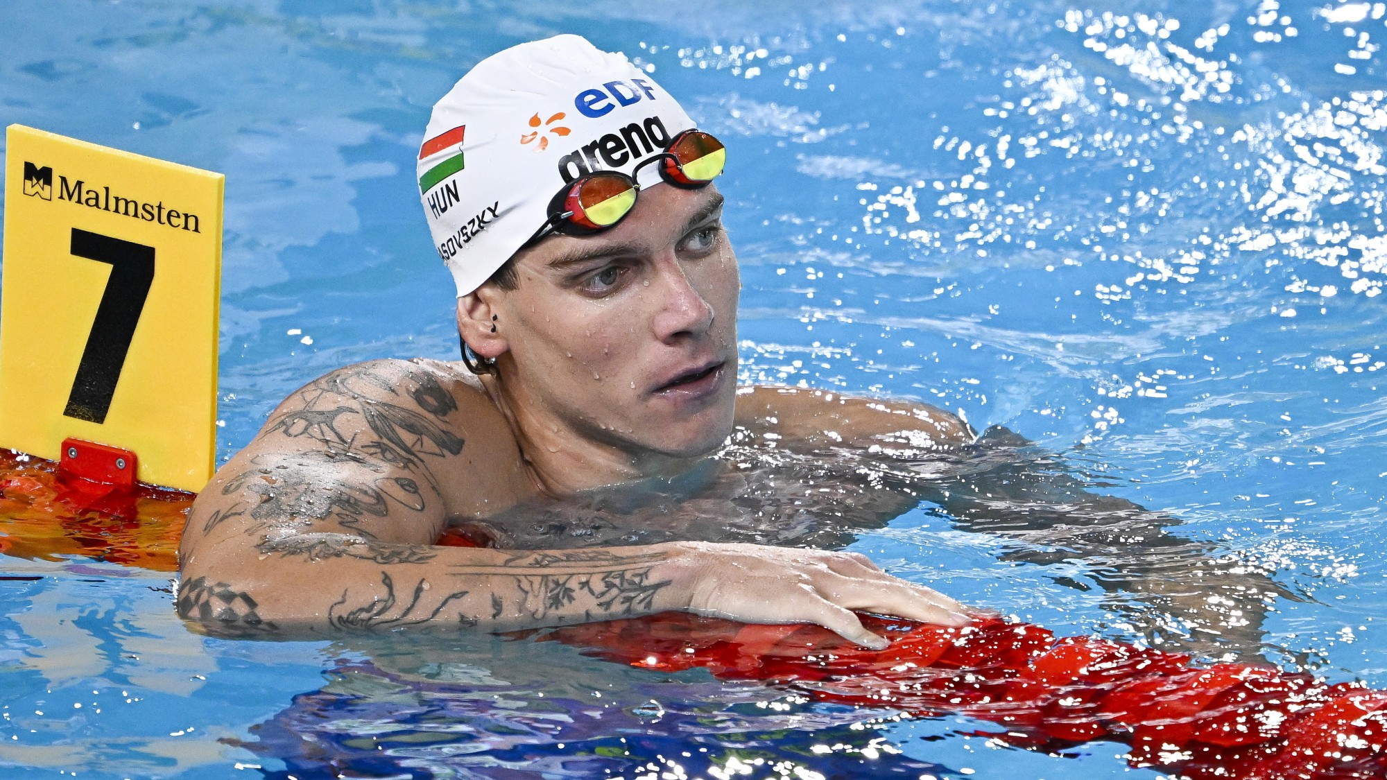 Rasovszky Kristóf a férfi 800 méteres gyorsúszás előfutama után a párizsi vizes Európa-bajnokságon az olimpiai vizesközpontban 2026. augusztus 11-én.