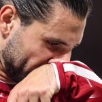 Dominik Szoboszlai of Liverpool wipes his face during the UEFA Champions League Matchday 1 of 8 match between Liverpool and Atletico Madrid at Anfield in Liverpool, United Kingdom, on September 9, 2026. (Photo by Alfie Cosgrove/News Images/NurPhoto)