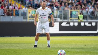 Francesco Totti plays during the Galacticos Show, a friendly exhibition football match featuring international legends in Chorzow, Poland, on April 25, 2026. The game at Silesian Stadium brings together former soccer stars. (Photo by Marcin Golba/NurPhoto)