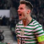 Kristoffer Zachariassen, a Ferencváros játékosa, miután gólt szerzett a labdarúgó Európa-liga alapszakasza második fordulójának Ferencvárosi TC – FC Viktoria Plsen mérkőzésén a Groupama Arénában 2026. október 15-én.