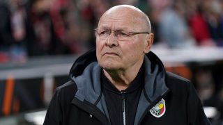 A Viktoria Plzen cseh edzője, Miroslav Koubek az Athletic Bilbao és a Viktoria Plzen Európa Liga-mérkőzésén a bilbaói San Mames stadionban.