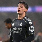 Arda Güler, a Real Madrid török játékosa a Benfica elleni Bajnokok Ligája-mérkőzésen.