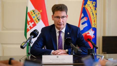 Cser-Palkovics András polgármester sajtótájékoztatót tart Székesfehérváron 2025. június 10-én. A polgármester bejelentette, hogy a város ideiglenesen átveszi a labdarúgó NB I-ből kiesett Fehérvár FC-t, megmentve ezzel a megszűnéstől. A város közgyűlése 19 igen és két tartózkodás mellett hozta meg a döntést.