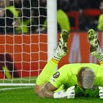 Nottingham, 2026. január 29. Gróf Dávid, a Ferencváros kapusa, miután gólt kapott a labdarúgó Európa-liga alapszakaszának 8. fordulójában játszott Notthingam Forest - Ferencváros mérkőzésen az angliai Nottinghamben 2026. január 29-én. MTI/Koszticsák Szilárd