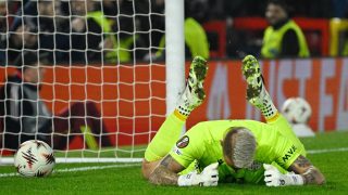 Nottingham, 2026. január 29. Gróf Dávid, a Ferencváros kapusa, miután gólt kapott a labdarúgó Európa-liga alapszakaszának 8. fordulójában játszott Notthingam Forest - Ferencváros mérkőzésen az angliai Nottinghamben 2026. január 29-én. MTI/Koszticsák Szilárd