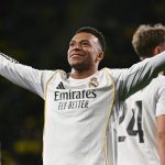 Real Madrid's French forward #10 Kylian Mbappe after scoring his team's second goal from the penalty spot during the Spanish league football match between Villarreal CF and Real Madrid CF at La Ceramica Stadium in Vila-Real on January 24, 2026.