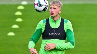 Olekszandr Piscsur, az ETO FC Győr játékosa a csapat edzésén a bécsi Allianz Stadionban 2025. augusztus 27-én. A győri csapat Rapid Wien ellen Bécsben lép pályára a labdarúgó Konferencia-liga selejtezője negyedik fordulójának visszavágóján 2025. augusztus 27-én.