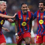 Raphinha a győzelmet érő gólja után a Barcelona és a Real Madrid kupadöntőjén.