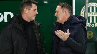 Budapest, 2026. január 25. Borbély Balázs, a Győr (b) és Robbie Keane, a Ferencváros vezetőedzője a labdarúgó Fizz Liga 19. fordulójában játszott Ferencvárosi TC - ETO FC Győr mérkőzésen a Groupama Arénában 2026. január 25-én. MTI/Purger Tamás