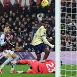 Thierno Barry, az Everton játékosa győztes gólt szerez az Aston Villa ellen.