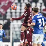 Cesare Casadei of Torino FC is in action during the Italian Serie A football match between Calcio Como and Torino FC at the Giuseppe Senigallia stadium in Como, Italy, on January 24, 2026. (Photo by Tiziano Ballabio/NurPhoto)
