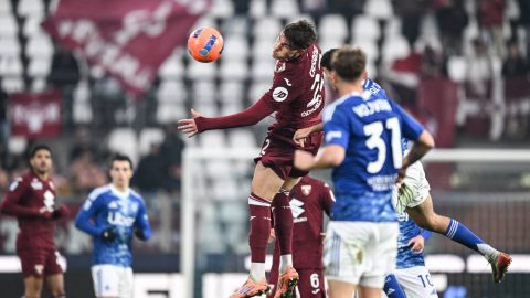 Cesare Casadei of Torino FC is in action during the Italian Serie A football match between Calcio Como and Torino FC at the Giuseppe Senigallia stadium in Como, Italy, on January 24, 2026. (Photo by Tiziano Ballabio/NurPhoto)