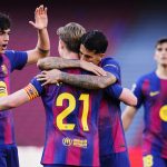 Az FC Barcelona játékosainak gólöröme.