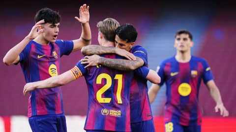 Az FC Barcelona játékosainak gólöröme.