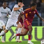 Adrian Zeljkovic of F.C. Viktoria Plzen and Leon Bailey of A.S. Roma are in action during the UEFA Europa League phase day 3 football match between A.S. Roma and F.C. Viktoria Plzen at the Olympic Stadium in Rome, Italy, on October 23, 2025. (Photo by Domenico Cippitelli/NurPhoto)