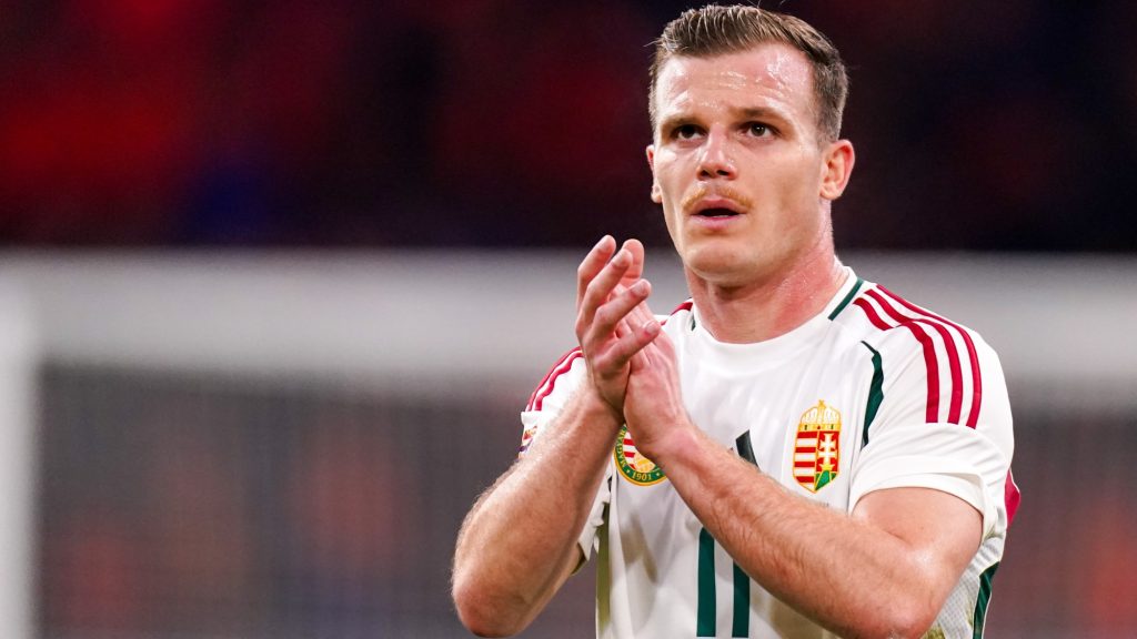 Gera Dániel a holland-magyar Nemzetek Ligája-mérkőzésen.