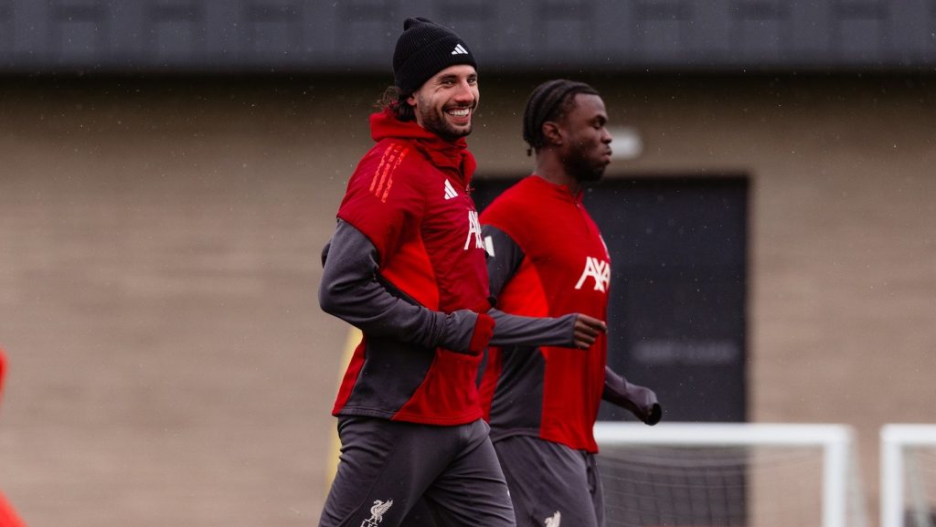 Szoboszlai Dominik a Liverpool edzésén.